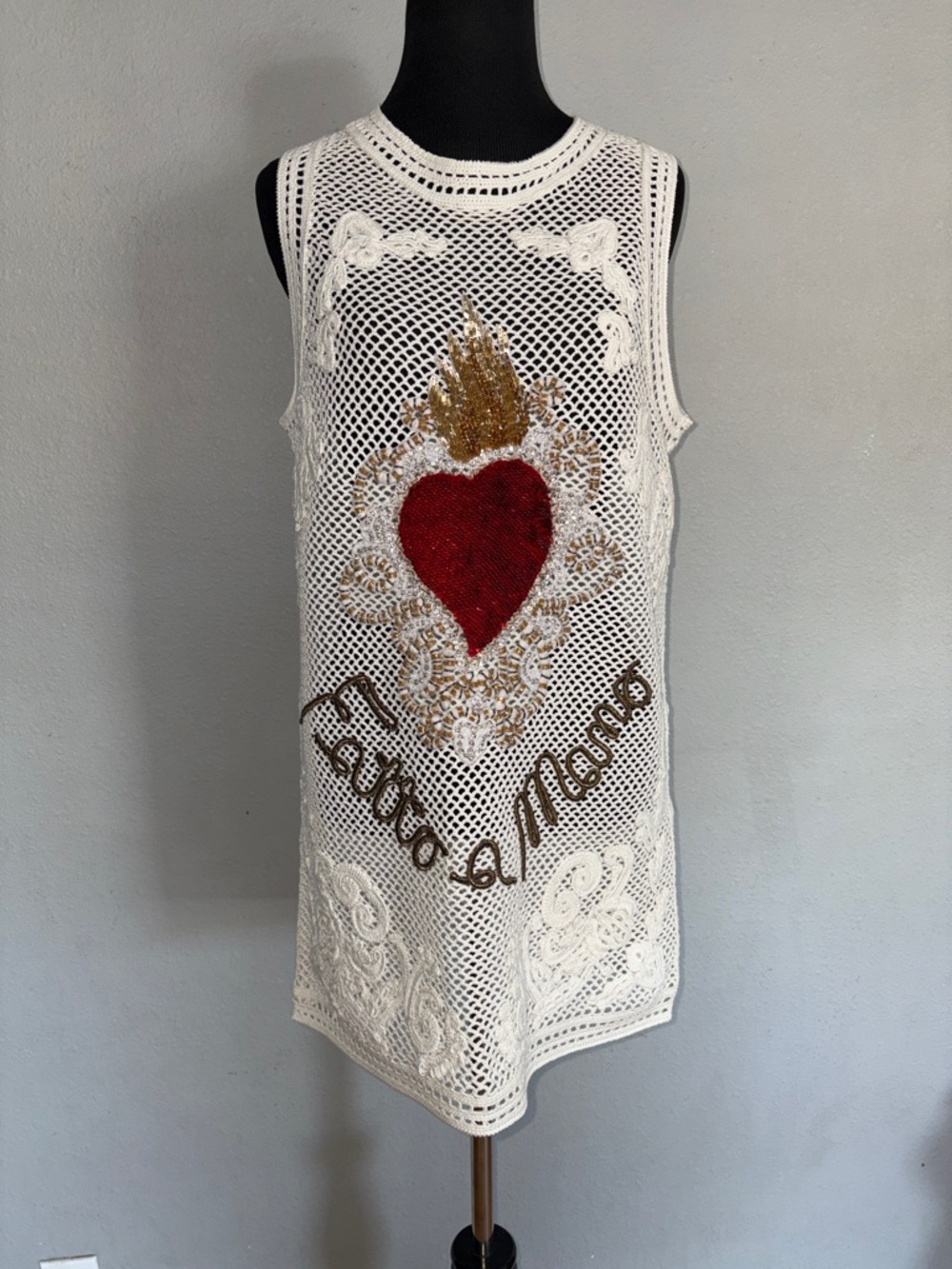Dolce & Gabbana Crochet Mini Dress /Top Red Heart & Gold Embellishment 💥Runway💥 - Picture 10 of 17
